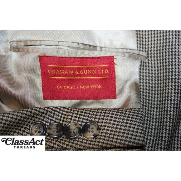 Graham & Gunn Men’s Wool Brown Houndstooth Plaid 3 Btn Blazer Sport Coat 42R - Picture 7 of 7